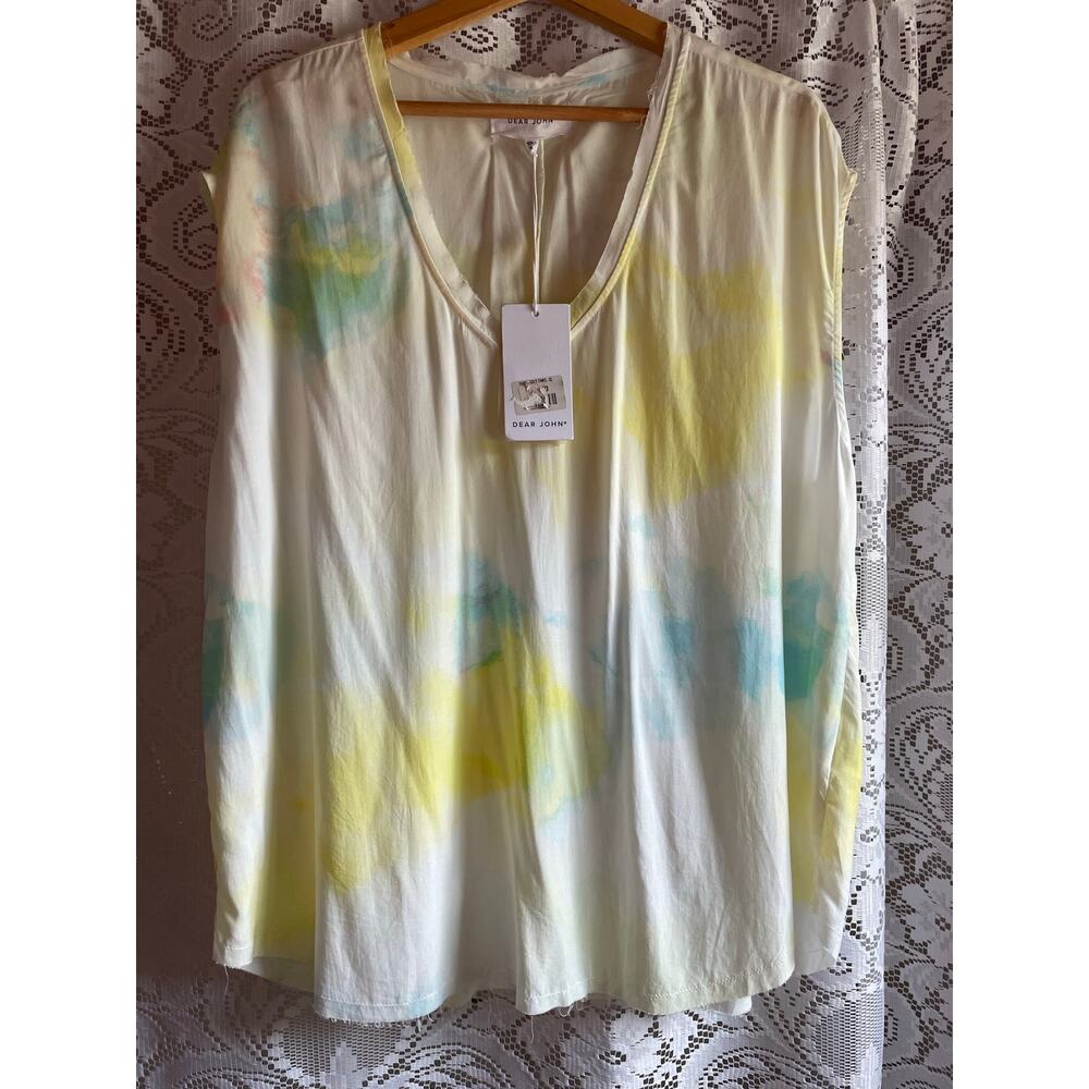 DEAR JOHN Top Women’s XL Oversized
Raw Hem Sleeveless Boutique Blouse *HAS FLAW*